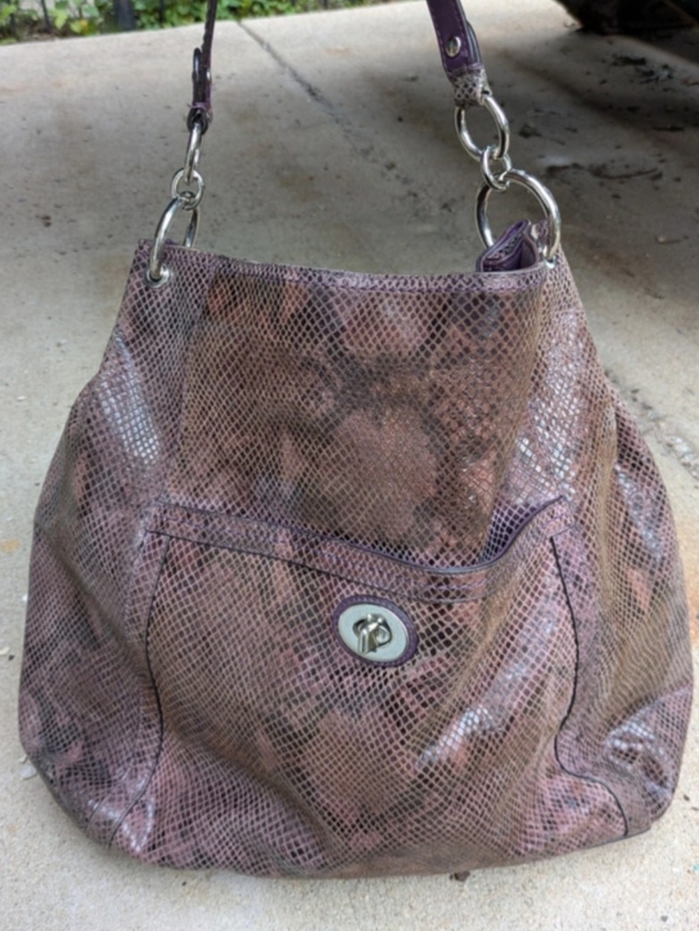 Coach Purple Snakeprint Shoulder Bag (laptop friendly)